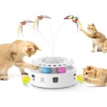 Potaroma Cat Toys 3in1 Automatic Interactive Kitten Toy, Fluttering Butterfly, Moving Feather, Track Balls, Dual Power Supplies, USB Powered, Indoor Exercise Kicker (Bright White)