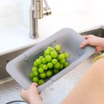 BLUE GINKGO Over the Sink Colander Strainer Basket - Wash Vegetables and Fruits, Drain Cooked Pasta and Dry Dishes - Extendable - New Home Kitchen Essentials (7.9W x 14-19L x 2.75H) - Gray - Image 7