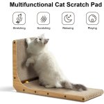FUKUMARU Cat Scratcher, 26.8 Inch L Shape Cat Scratch Pad Wall Mounted, Cat Scratching Cardboard with Ball Toy for Indoor Cats, Large Size - Image 2