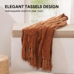 RECYCO Throw Blanket Soft Cozy Chenille Throw Blanket with Fringe Tassel for Couch Sofa Chair Bed Living Room Gift (Rust, 50" x 60") - Image 2