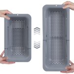 BLUE GINKGO Over the Sink Colander Strainer Basket - Wash Vegetables and Fruits, Drain Cooked Pasta and Dry Dishes - Extendable - New Home Kitchen Essentials (7.9W x 14-19L x 2.75H) - Gray - Image 2