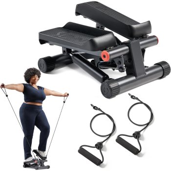 Sunny Health & Fitness Mini Stepper for Exercise at Home, Stair Step Workout Machine with Resistance Band and Over 300lb Weight Capacity, Optional Twist Motion and Free SunnyFit App Connection