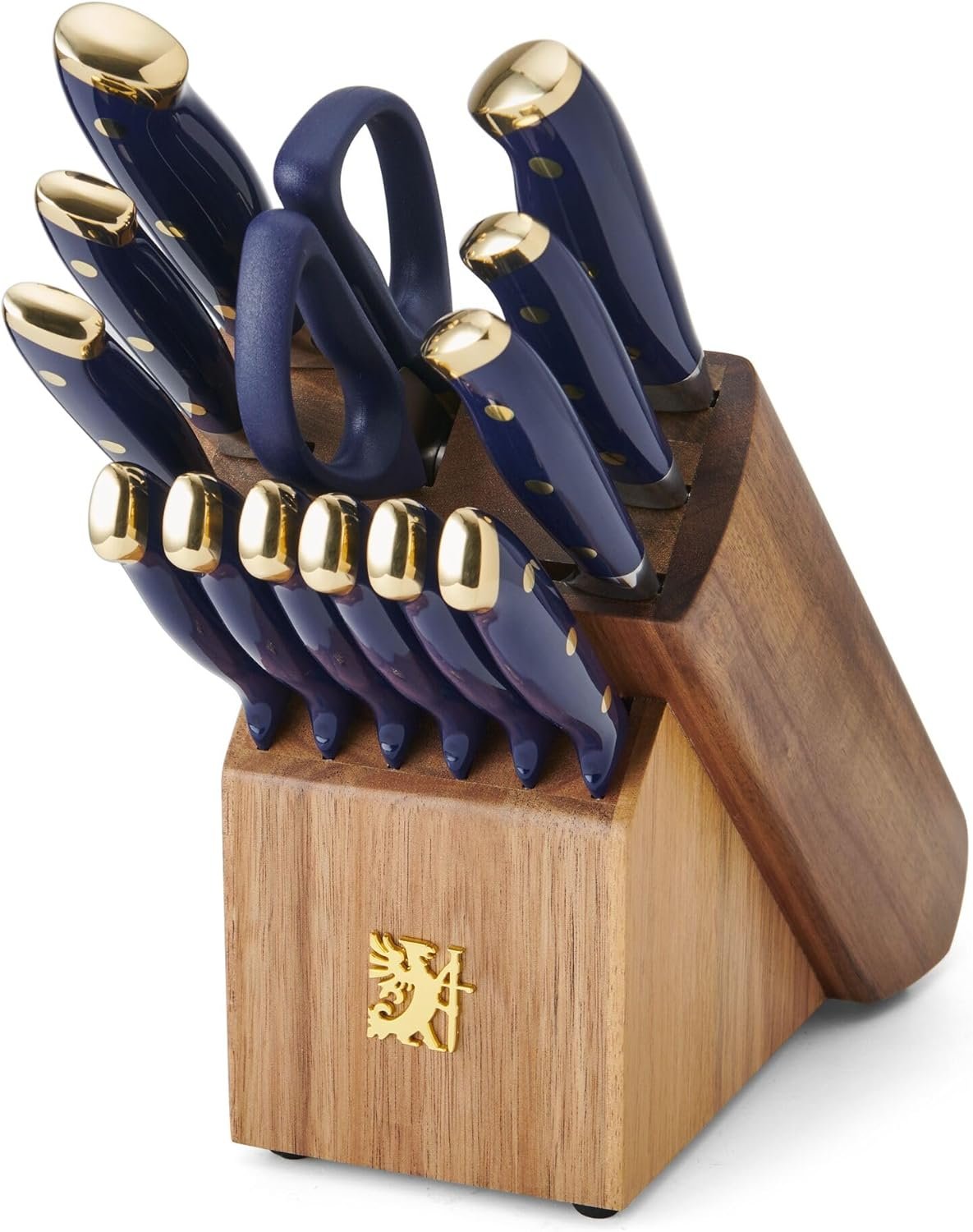 71fEcyajoxL._AC_SL1500_ Sabatier 14-Piece Forged Triple Rivet Knife Set with Acacia Block, Navy with Gold, High-Carbon Stainless Steel Blades for Precision Cutting - Image 1