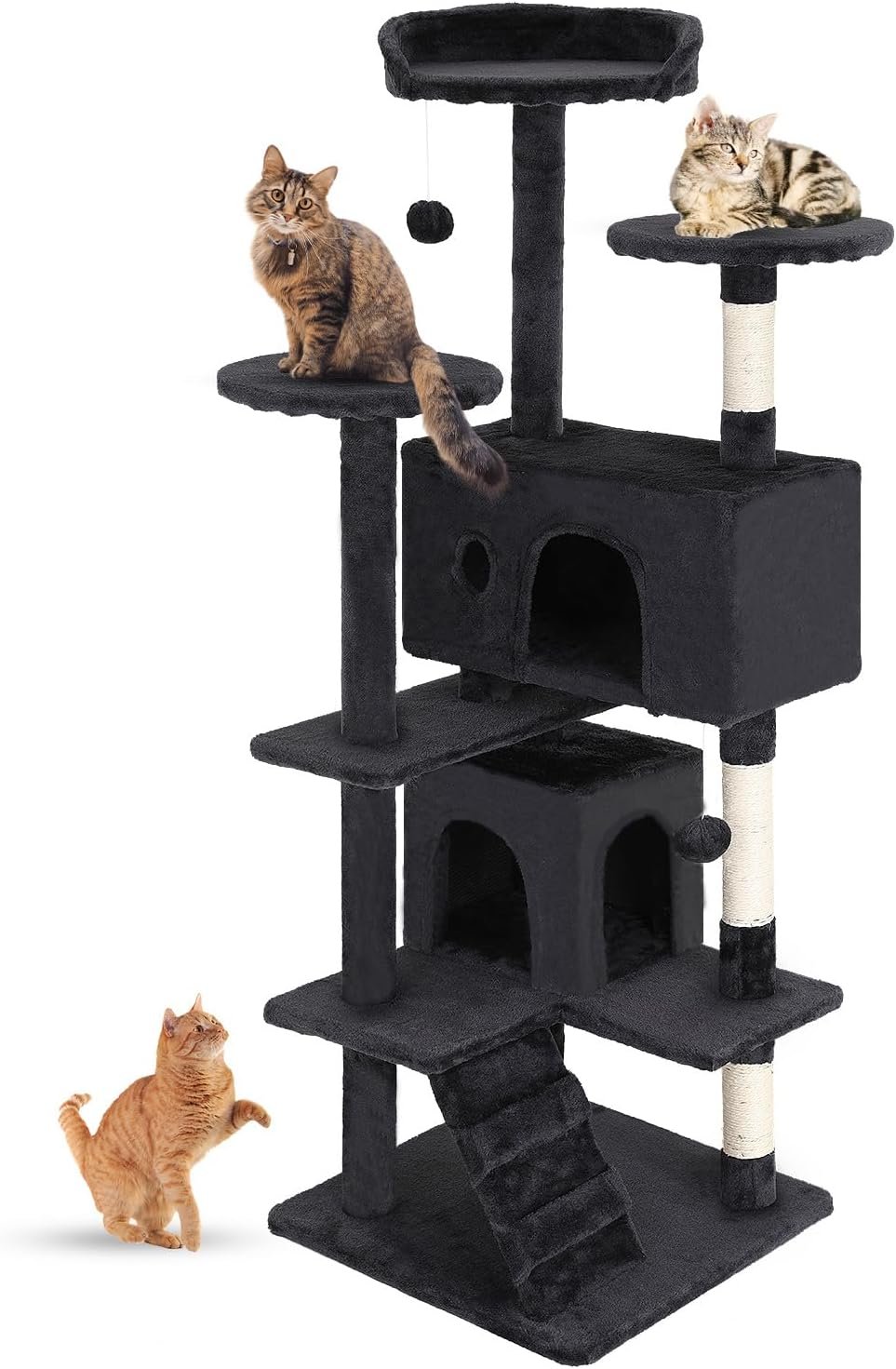 71mSRXiQNlL._AC_SL1500_ FDW Cat Tree 54in Cat Tower Multi-Level Durable Cat Scratching Post & Cozy Fun Cat Jumping Platform Space Saving Cat Condo Pet Play House for Indoor Cats,Dark Gray - Image 1