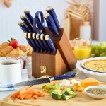 Sabatier 14-Piece Forged Triple Rivet Knife Set with Acacia Block, Navy with Gold, High-Carbon Stainless Steel Blades for Precision Cutting - Image 3