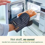 Cuisinart Heritage Mini Oven Mitts–5.5”x7” Heat-Resistant Kitchen Mitts for Oven with Non-Slip Neoprene Palm, Cotton Filling, and Faux Leather Loop–Durable Oven Mitt Set (Denim Pinstripe) - Image 2