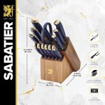 Sabatier 14-Piece Forged Triple Rivet Knife Set with Acacia Block, Navy with Gold, High-Carbon Stainless Steel Blades for Precision Cutting - Image 7
