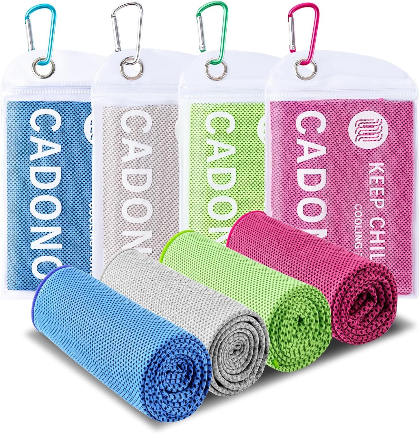 81gBQz68m0L._AC_SL1500_ 4 Pack Cooling Towel (40"x12"), Soft Breathable Chilly Towel, Ice Towel, Microfiber Towel for Yoga, Sport, Running, Workout,Gym, Camping, Fitness, Workout & More Activities(Multicolor) - Image 1