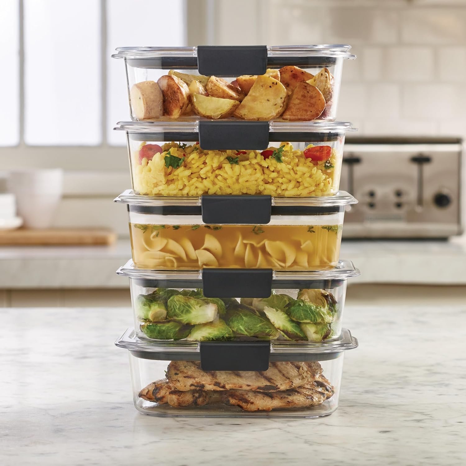 81oRIn1jciL._AC_SL1500_ Rubbermaid Brilliance Food Storage Containers BPA Free Airtight Lids Ideal for Lunch Meal Prep & Leftovers Set of 5 (3.2 Cup) - Image 1