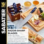 Sabatier 14-Piece Forged Triple Rivet Knife Set with Acacia Block, Navy with Gold, High-Carbon Stainless Steel Blades for Precision Cutting - Image 2