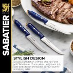 Sabatier 14-Piece Forged Triple Rivet Knife Set with Acacia Block, Navy with Gold, High-Carbon Stainless Steel Blades for Precision Cutting - Image 4