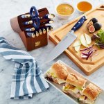 Sabatier 14-Piece Forged Triple Rivet Knife Set with Acacia Block, Navy with Gold, High-Carbon Stainless Steel Blades for Precision Cutting - Image 9